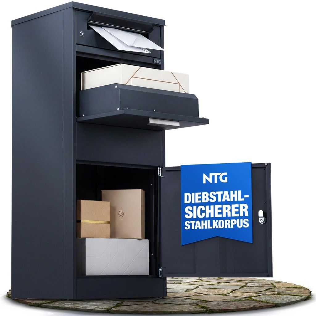 Paketbox für Draußen – Wetterfest & Abschließbar – Paketbriefkasten aus verzinktem Stahl Pakete bis 400x280x200mm – Inkl. 4 Schlüssel & B...