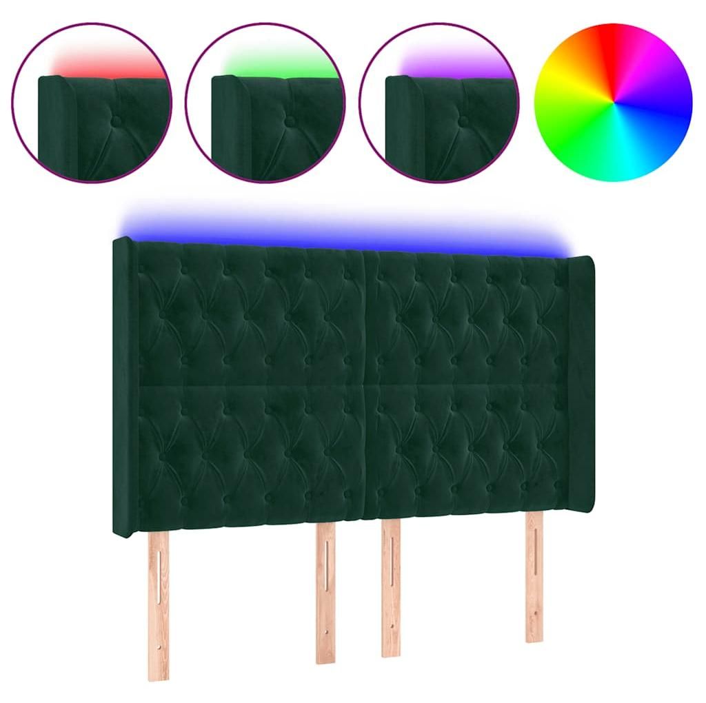 vidaXL LED Kopfteil Dunkelgrün 147x16x118/128 cm Samt