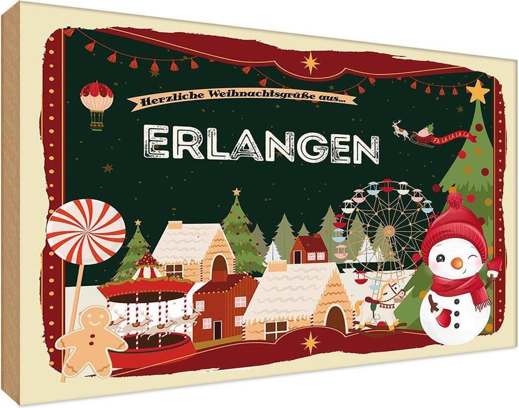 vianmo Holzschild 12x18 cm Weihnachten ERLANGEN