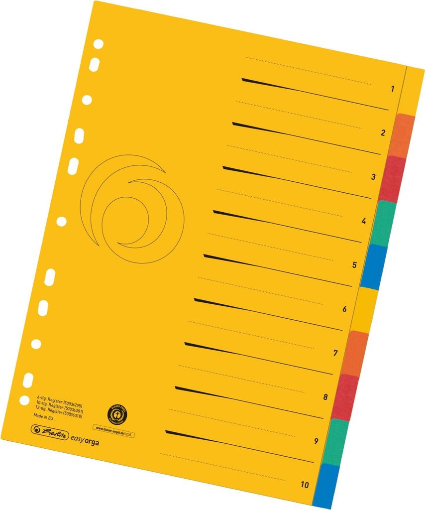 Register A4 XXL Manila-Karton 10-teilig 5 Farben Packung mit 20 Stück