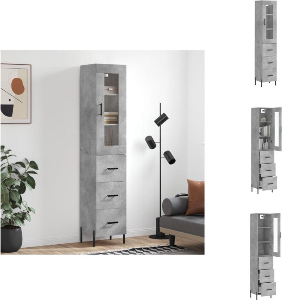 vidaXL Highboard Betongrau 34,5x34x180 cm Holzwerkstoff - Sideboards