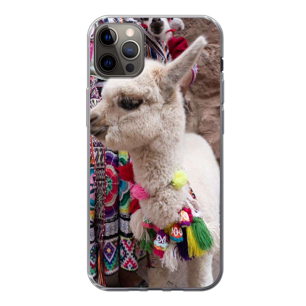 MuchoWow Handyhülle Schutzhülle Hülle für iPhone 13 Pro Max Alpaka - Halskette - Farben Silikon Softcase Handy Hülle - Mobiltelefon