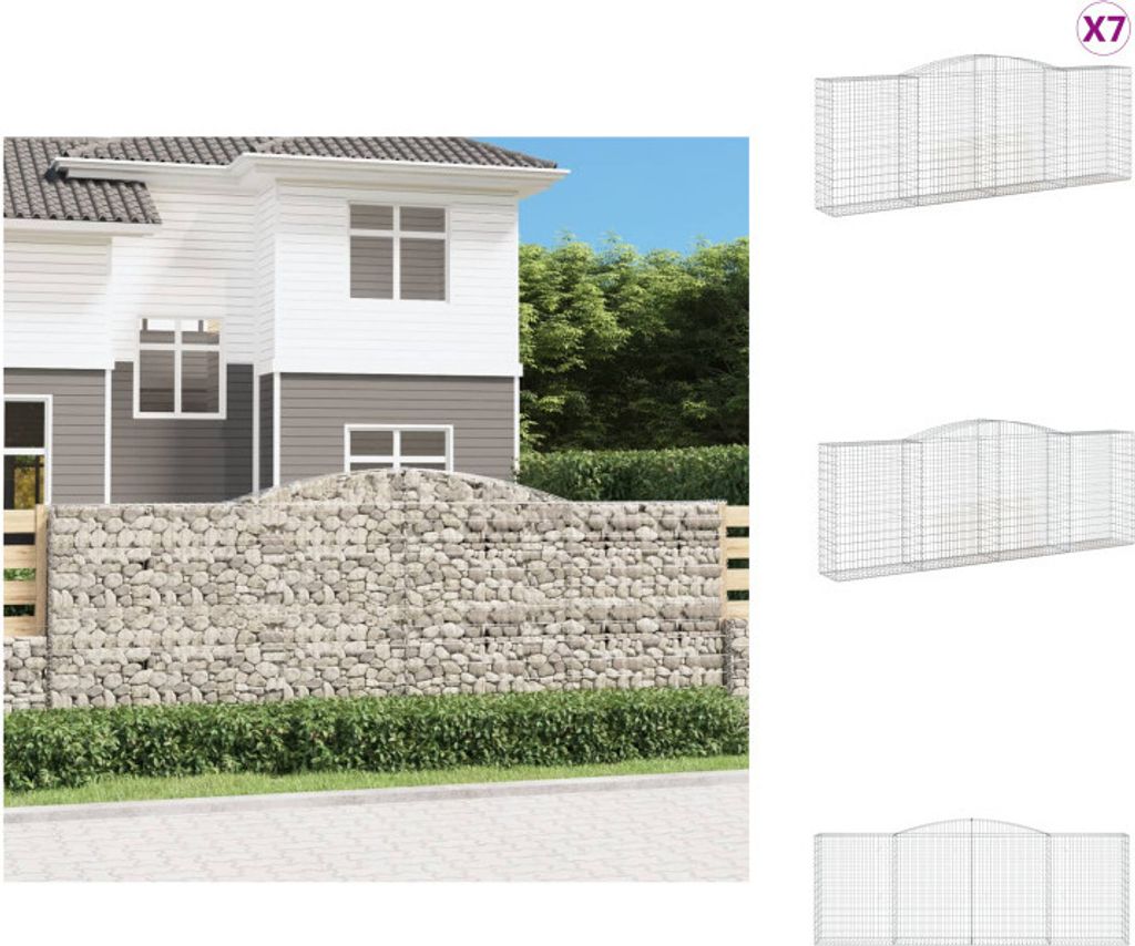 vidaXL Gabionen mit Hochbogen 7 Stk. 400x50x140/160cm Verzinktes Eisen - Blumentöpfe & Pflanzgefäße