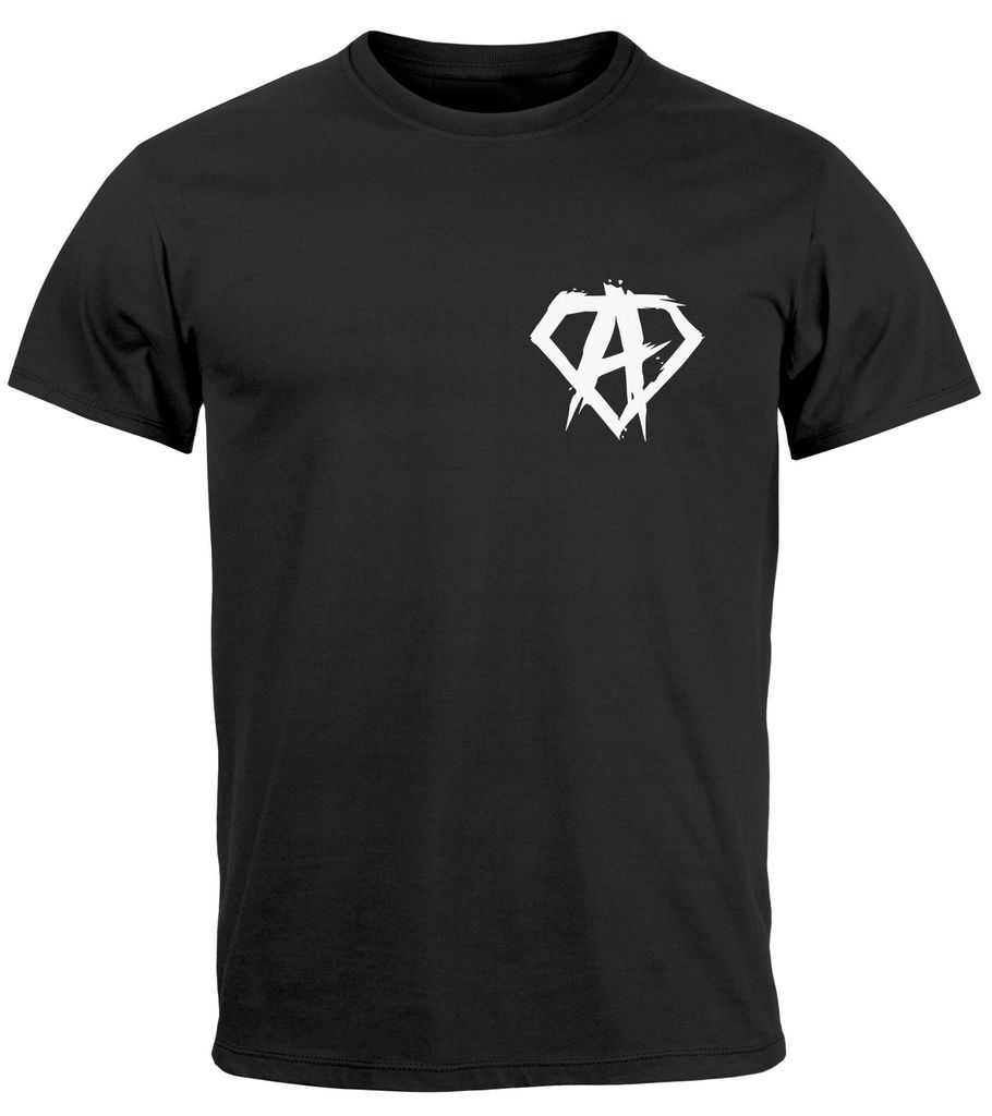 Herren T-Shirt Print Aufdruck Alpha Superhero Gym Anarchy Badge Logo Fashion Streetstyle Neverless schwarz M