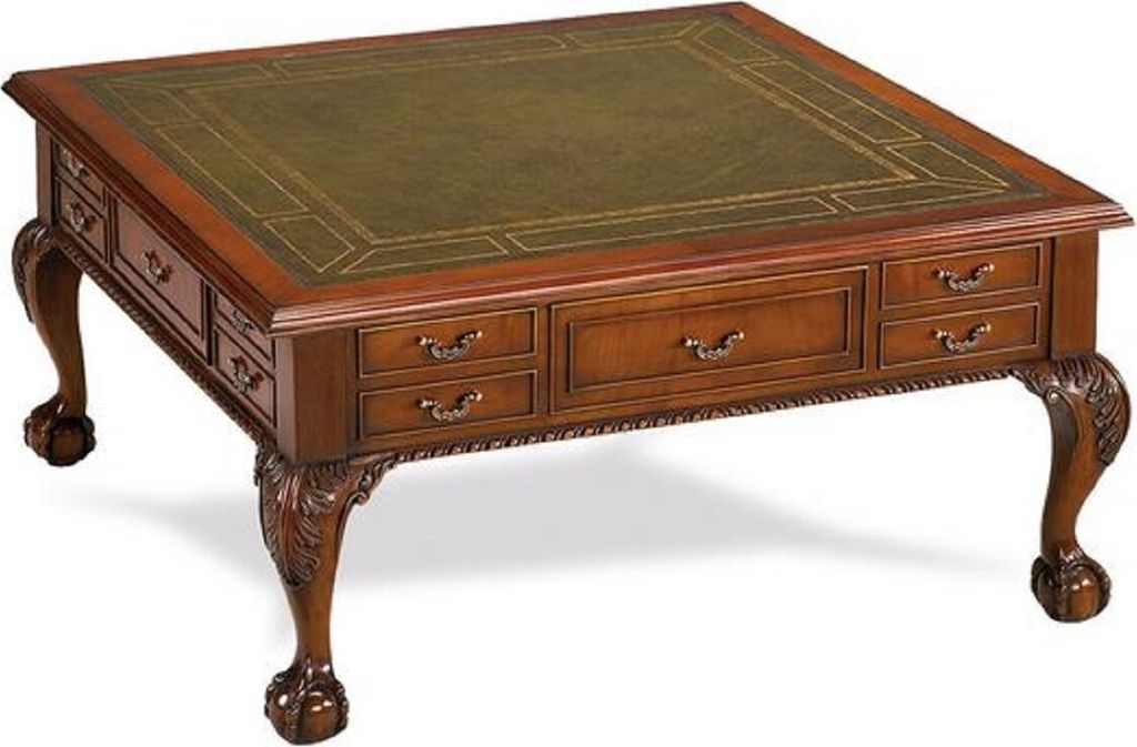 Casa Padrino Luxus Barock Couchtisch Dunkelbraun / Grün 100 x 100 x H. 49 cm - Barockstil Wohnzimmertisch mit 20 Schubladen - Luxus Wohnzimmer Mö...