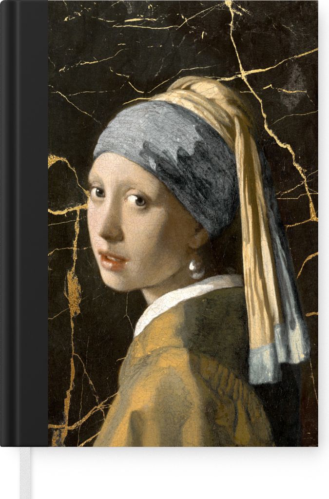 MuchoWow Notizbuch Tagebuch Haushaltsbuch Notebook A5 Mädchen mit einem Perlenohrring - Johannes Vermeer - Gold - Notizblock - Notizheft - Noteb...