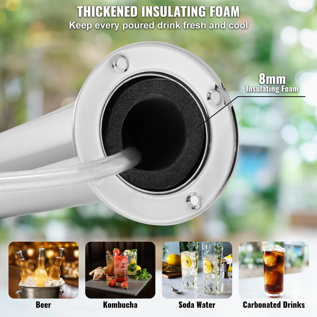 Torre di spillatura della birra con due rubinetti, torre di spillatura della birra in acciaio inox, kit di torre di spillatura con tubi preassemblati e rubinetti a chiusura automatica per feste, bar, pub e ristoranti, ecc. - 3