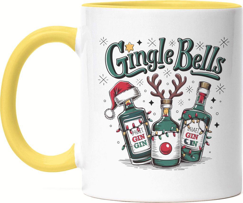 Gingle Bells Tasse gelb Weihnachten Gin Geschenkidee Weihnachtsfeier Deko