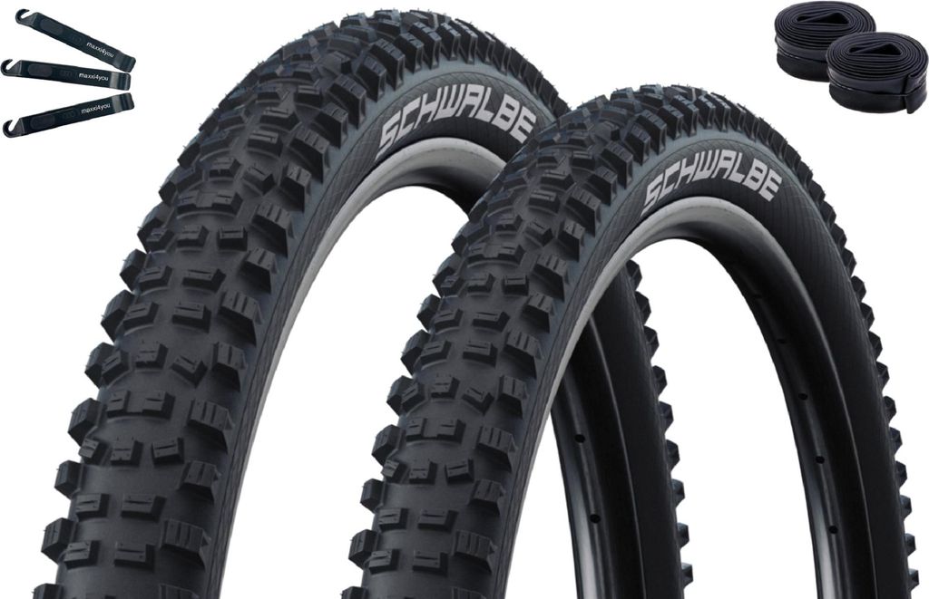 Faltreifen Schwalbe Hans Dampf 2 x Performance TLR TwinSkin ADDIX E-25 Schwarz 60-622 (29 x 2.35) + 2 x Schwalbe Schläuche SV19 inkl. maxxi4you Re...