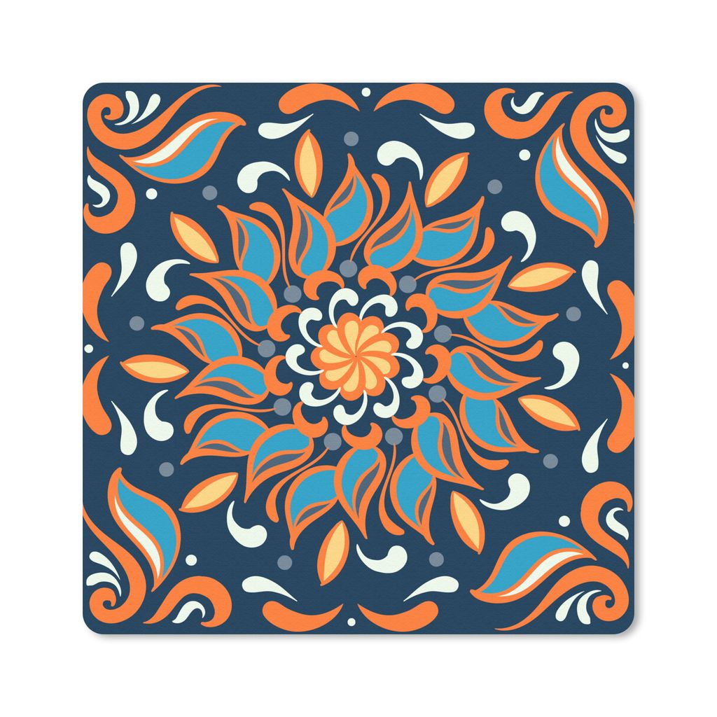 MuchoWow Mauspad Mousepad Sonnenblume - Blau - Orange - Quadratisch 20x20 cm - Mousepads - Maus Mat - Pad - Mausunterlage - Desk Mat - Bureauarti...