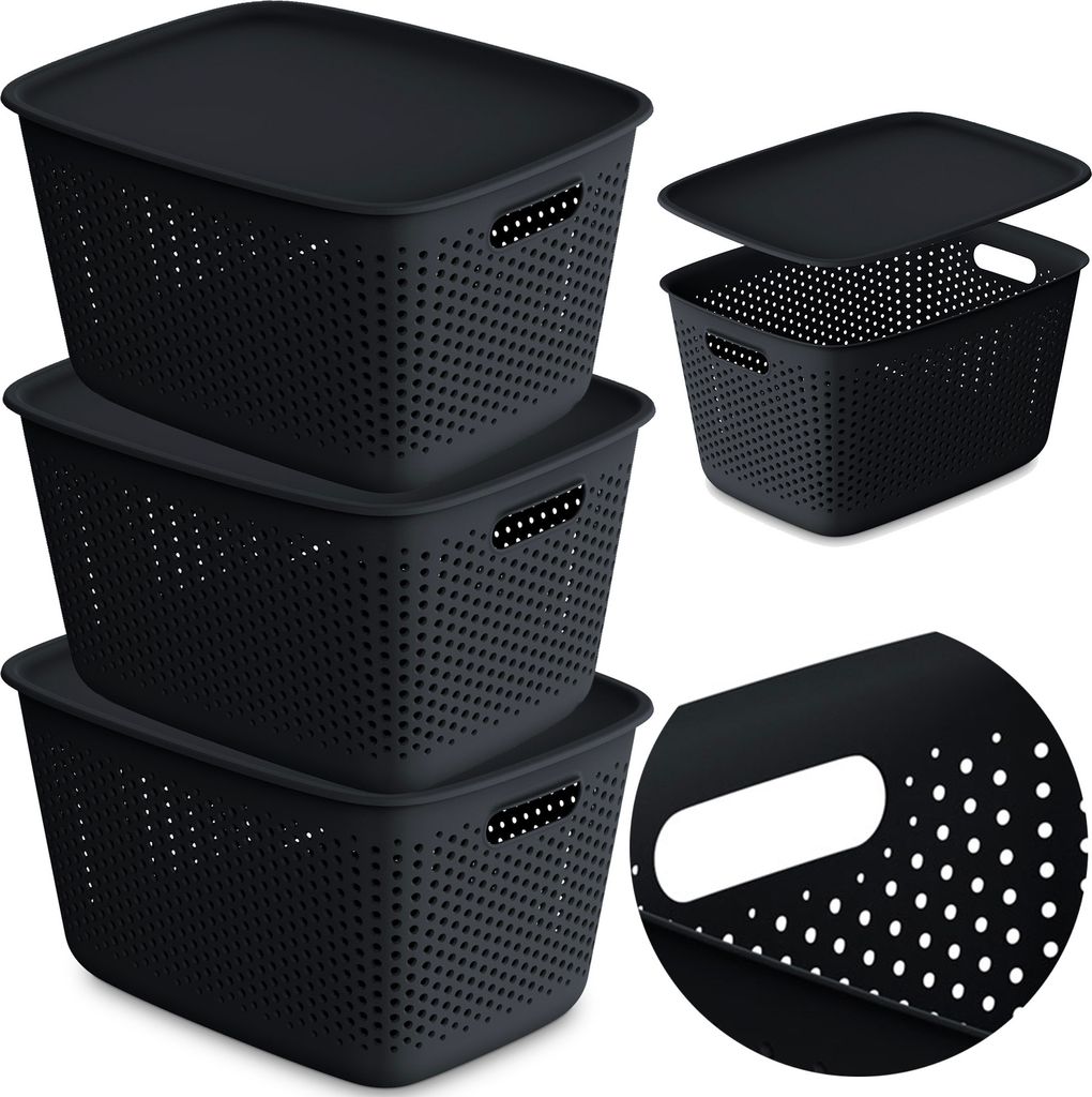 3X Aufbewahrungsbox Mit Deckel Durchbrochen Produktbild 