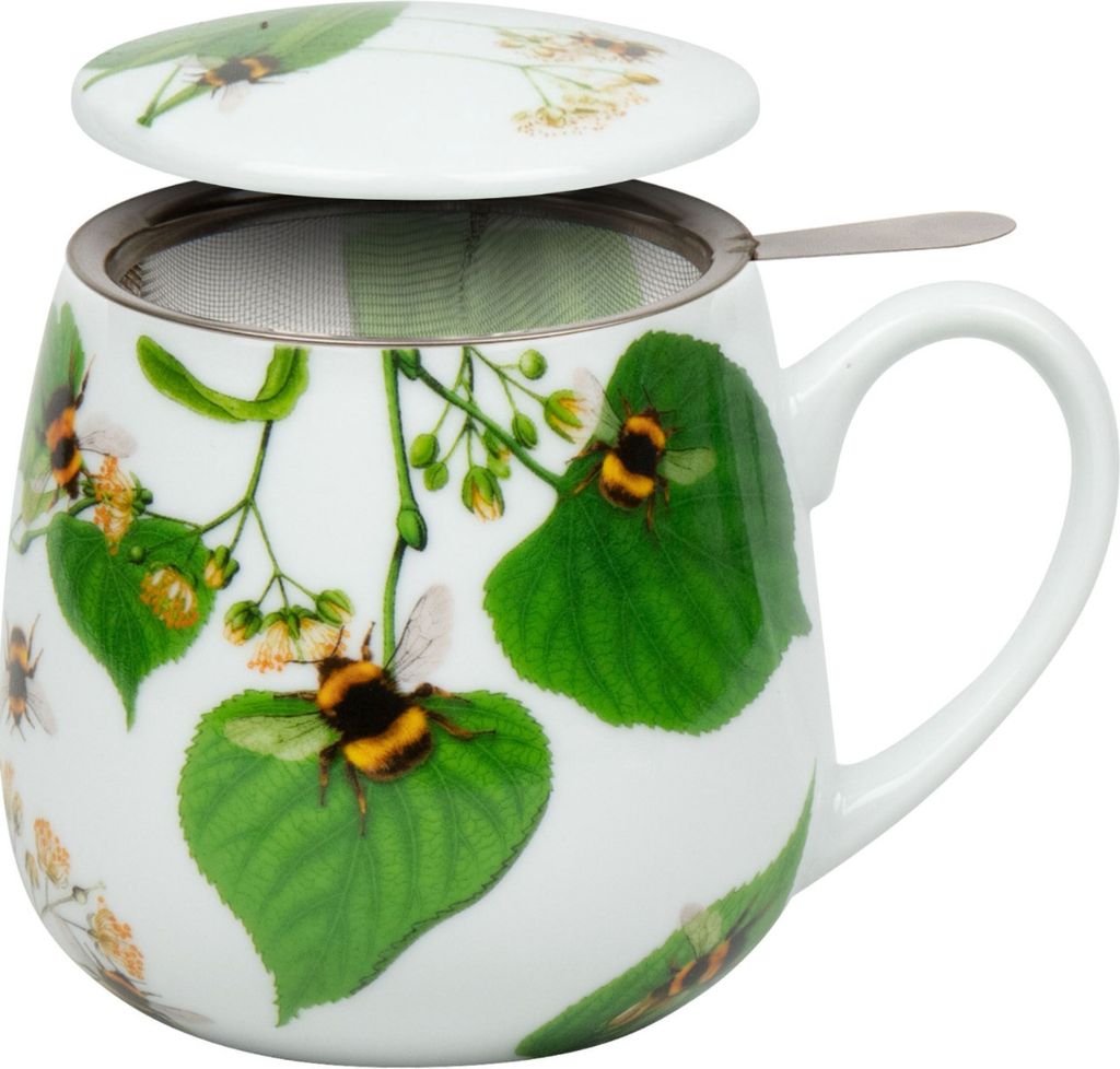Könitz Becher Bumblebees on Leaf mit Sieb und Deckel, Tasse, Porzellan, Bunt, 400 ml, 11 5 143 2768