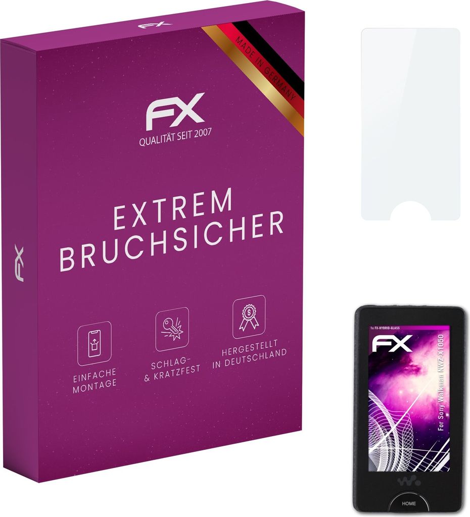 atFoliX FX-Hybrid-Glass Displayfolie kompatibel mit Sony Walkman NWZ-X1050 Glasfolie