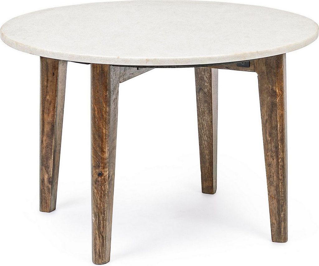 Beistelltisch Sylvester 60 x 60 x 40 cm Marmor Mangoholz Weiß Natur