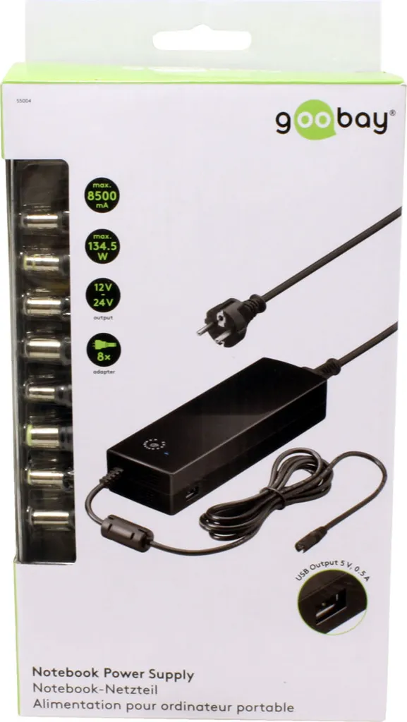 Chargeur PC Portable 134.5W Goobay Haute Puissance Multi-Embouts - 8