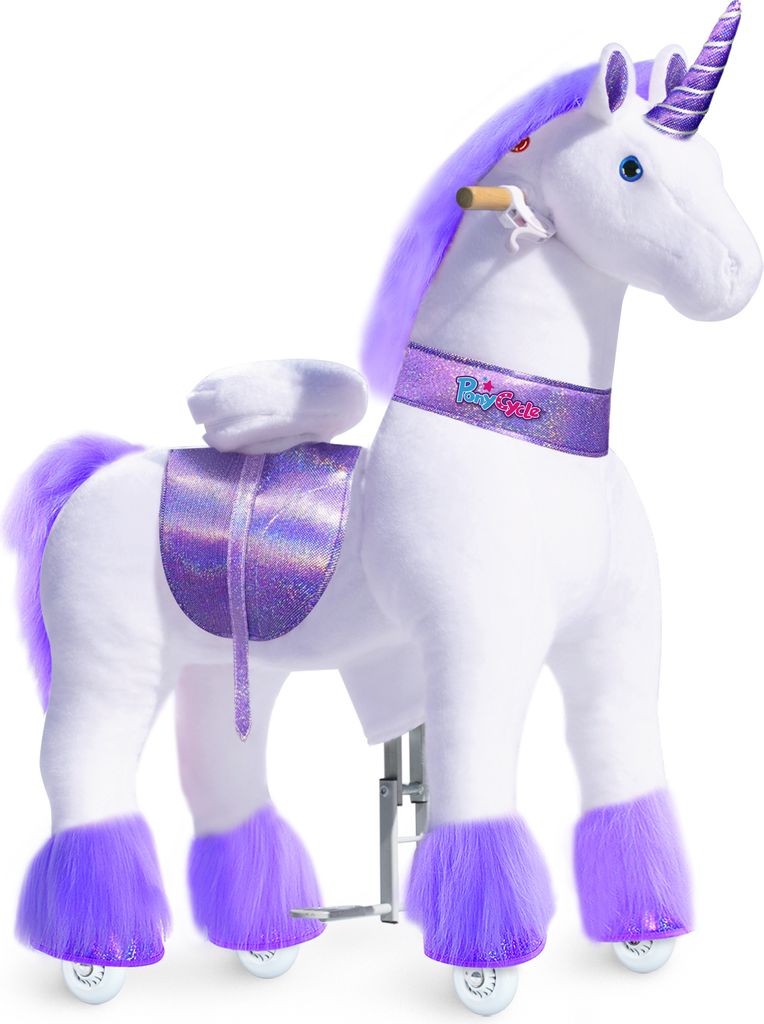 PonyCycle Fahrt auf Einhorn Laufendes Tier Plüschtier Reitendes Einhorn auf Rädern (mit Bremse und Klang/ 108 cm Höhe/Größe 5 für Alter 7+) L...