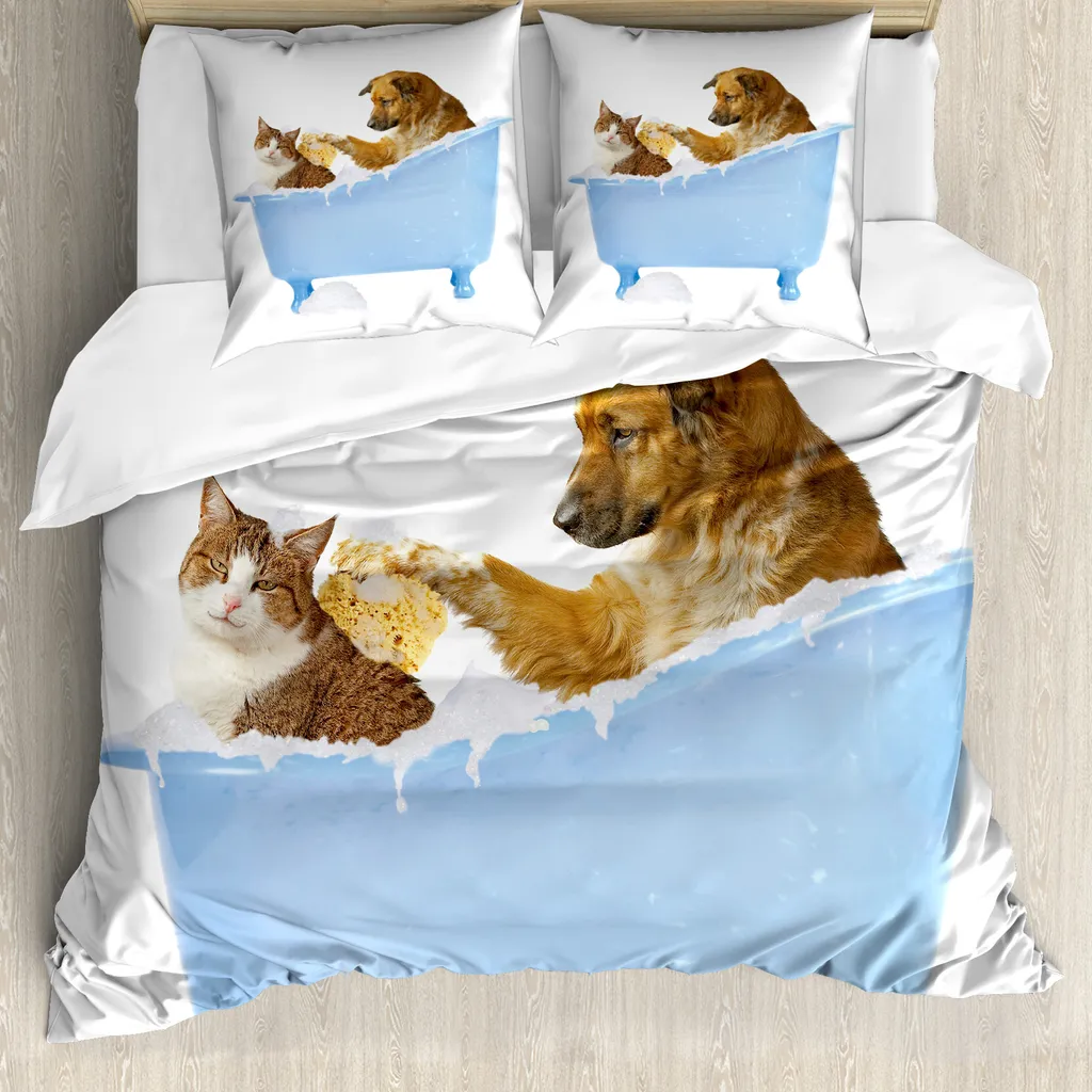 Set Copripiumino ABAKUHAUS Gatto e Cane 155x220: Comfort Antiacaro