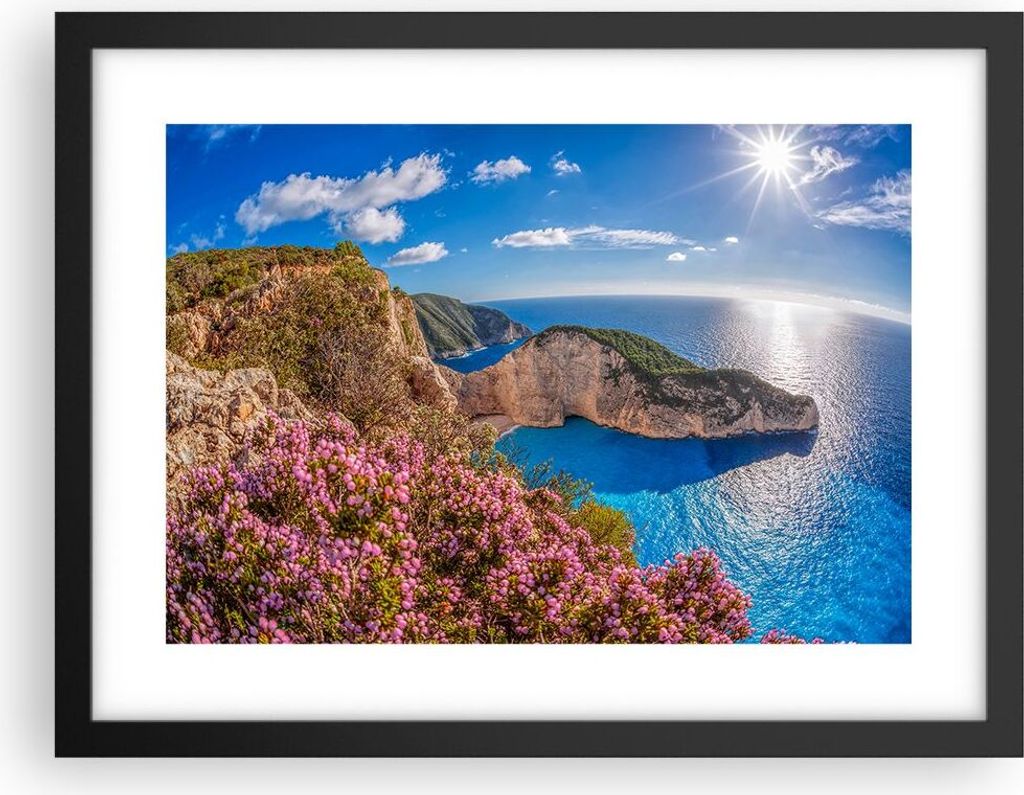 Gerahmtes Poster - Schwarzer Rahmen - Meer Sommer Blume - 40x30 cm - Wand Bild - Wanddeko - Wandbilder - Kunstposter - Wandposter - Bilderrahmen - ...