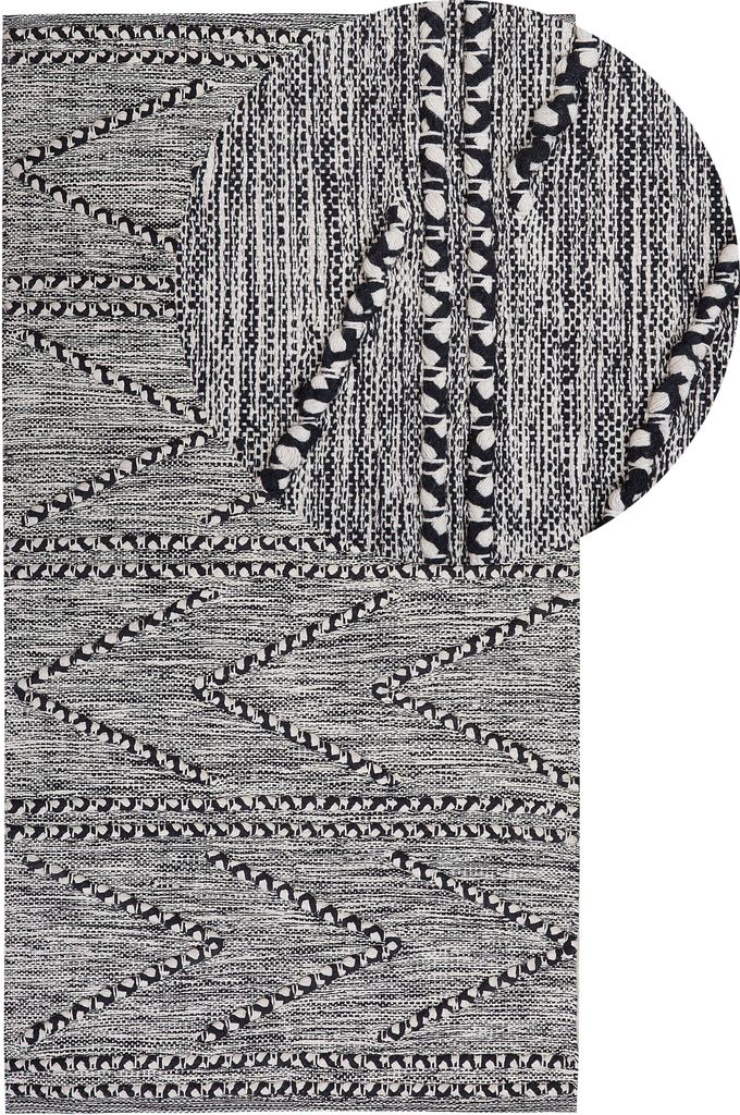 BELIANI Teppich Schwarz Weiß Baumwolle 80 x 150 cm Kurzflor Zick Zack Muster Rechteckig
