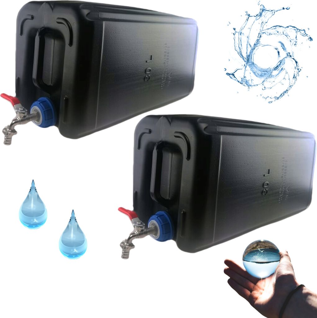 Wasserkanister 30l aus Kunststoff Schwarz Set 2 Stück, Wasserbehälter mit Hahn Campingkanister Trinkwasserkanister für Haus Garten Auto Camping,...