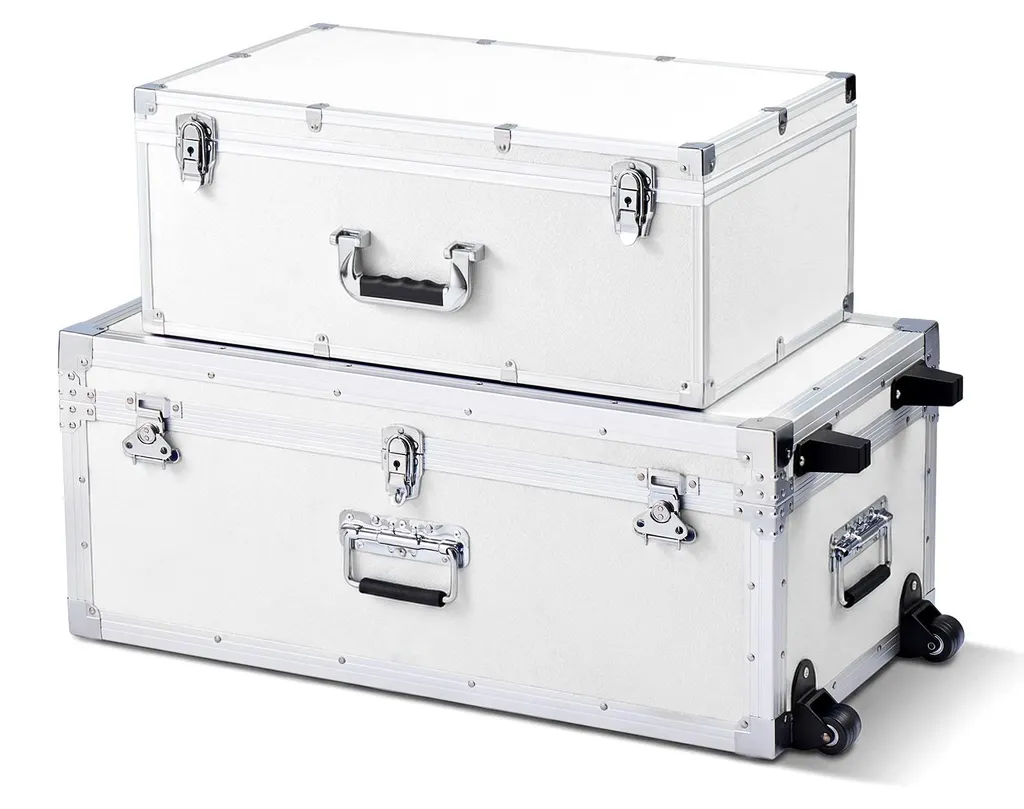 Malle de transport blanche à roulettes - Lot de 2 bacs verrouillables
