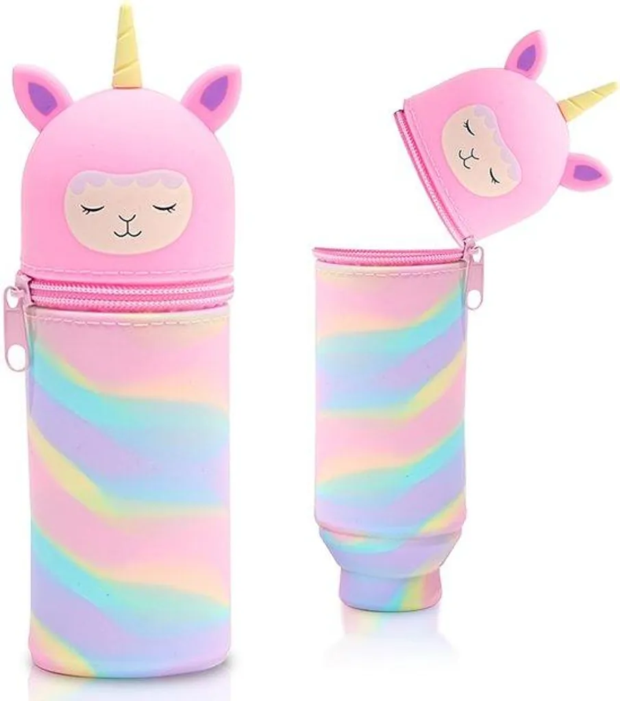 Trousse scolaire en silicone rose Arc-en-ciel - Étui à crayons flexible