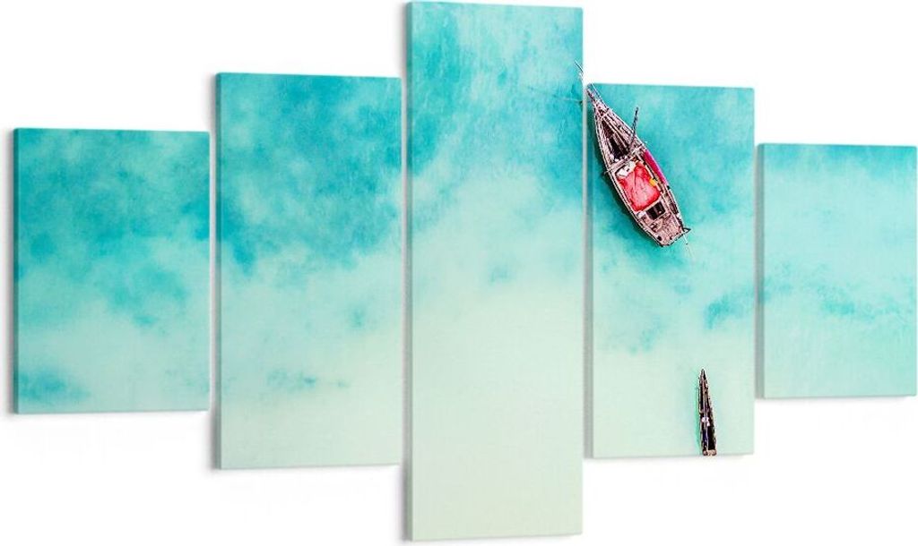 Bild auf Leinwand - Leinwandbild - Insel Boot Schiff Ozean - 125x70cm - Wand Bild - Wanddeko - Leinwanddruck - Bilder - Kunstdruck - Wanddekoration...