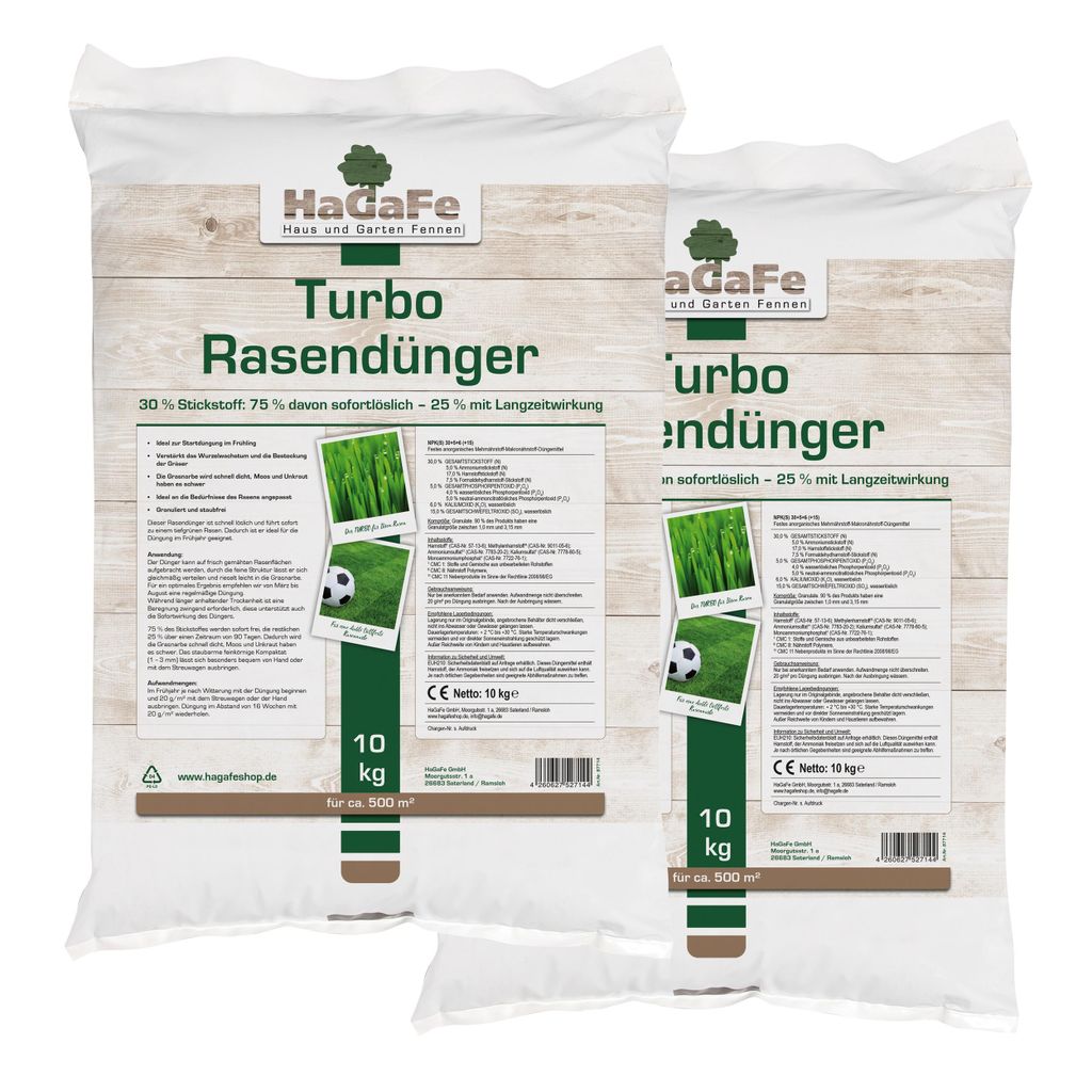 20kg (2 x 10kg) HaGaFe TURBO Rasendünger, mit 30% Produktbild 