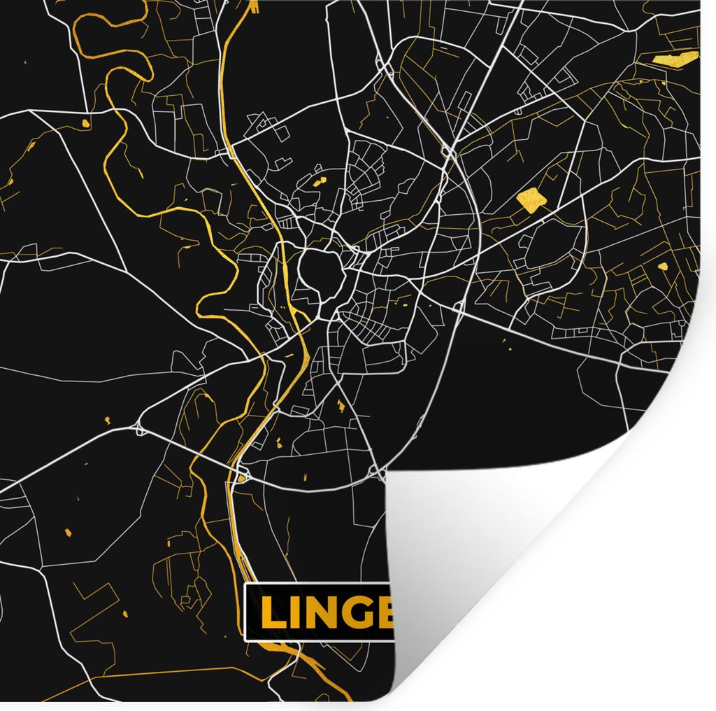 MuchoWow Wandtattoo Wandsticker Wandaufkleber Stadtplan - Deutschland - Gold - Lingen - Karte 100x100 cm Selbstklebend und Repositionierbar - Wie...