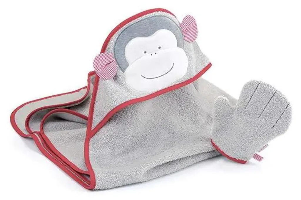 Käthe Kruse Serviette de bain Carlo Singe et Gant en Coton Gris Bébé