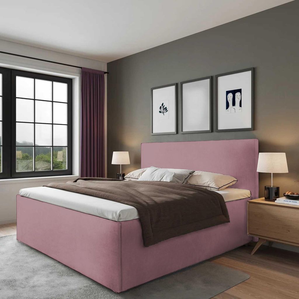 Polsterbett Gent Rose 140 x 200 x 32 cm Stauraum Mit hochwertiger Matratze H3 (bis 120 kg) und Lattenrost