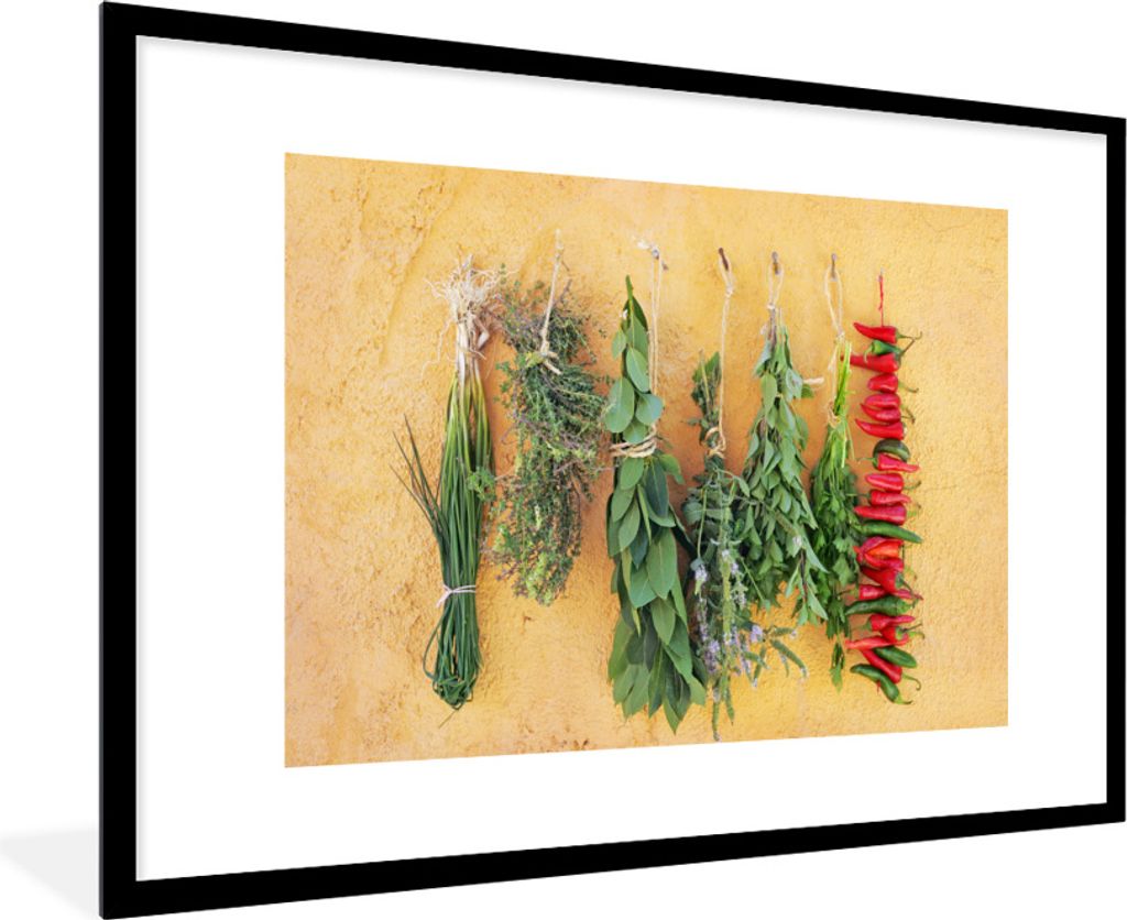 MuchoWow Gerahmtes Poster Mediterrane Kräuter 90x60 cm - Poster mit Schwarzem Bilderrahmen Wandposter Rahmen Foto Bilder - Wanddekoration - Fotos