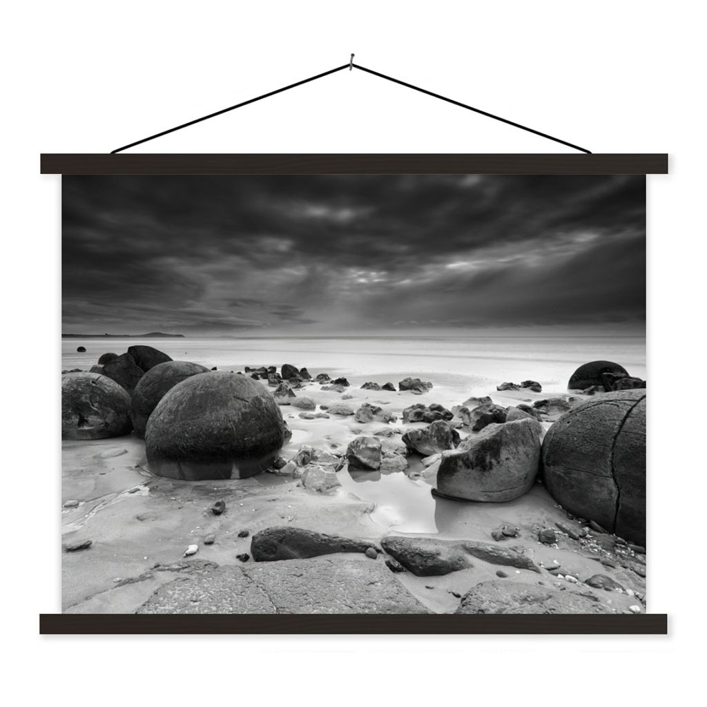 MuchoWow Textilposter Moeraki Boulders Neuseeland Fotodruck 40x30 cm mit schwarzem Rahmen - Dekorationen