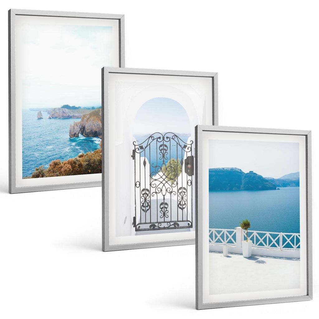 Bilder Set 3-teilig im silbergerahmten Rahmen – Wandbilder 3 Stück – gerahmte Poster für Wohnzimmer, Schlafzimmer und Flur – 40x60 cm – M...