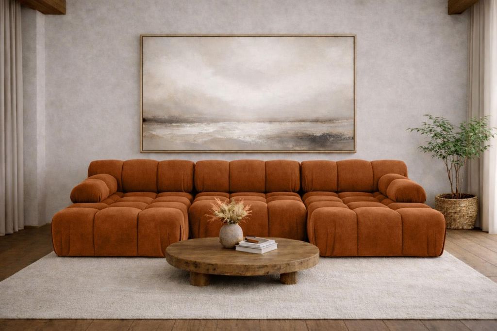 Kaiser Möbel Ecksofa U-Form, Stoff Velours Salvador, Braun, Selia U