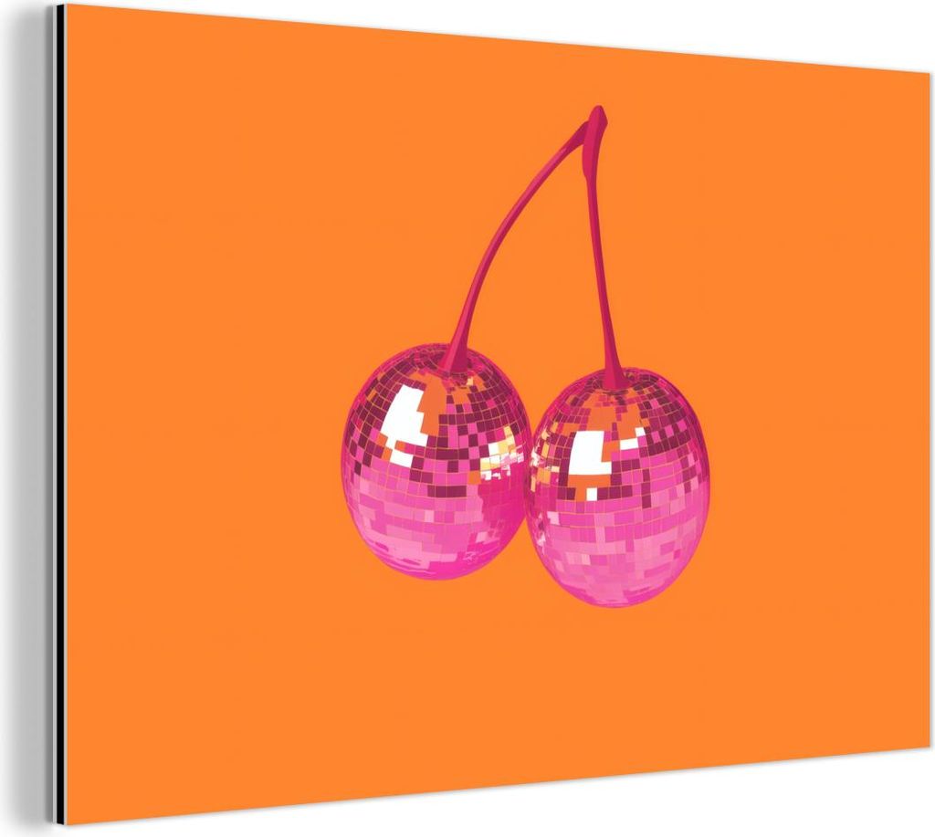 MuchoWow Wanddekoration Metall Metallbild Wandkunst 60x40 cm Discokugeln - Kirsche - Spiegel - Rosa MuchoWow Aluminium Gemälde - Gemälder