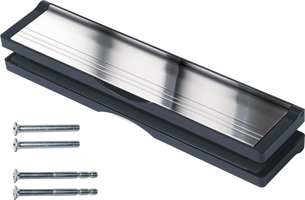 Türbriefkasten 30,6 cm mit verstellbarem Briefkasten für Türen 20-40 mm, Anti-Klickklappe und Dichtungsstreifen - schwarz/poliertes Silber