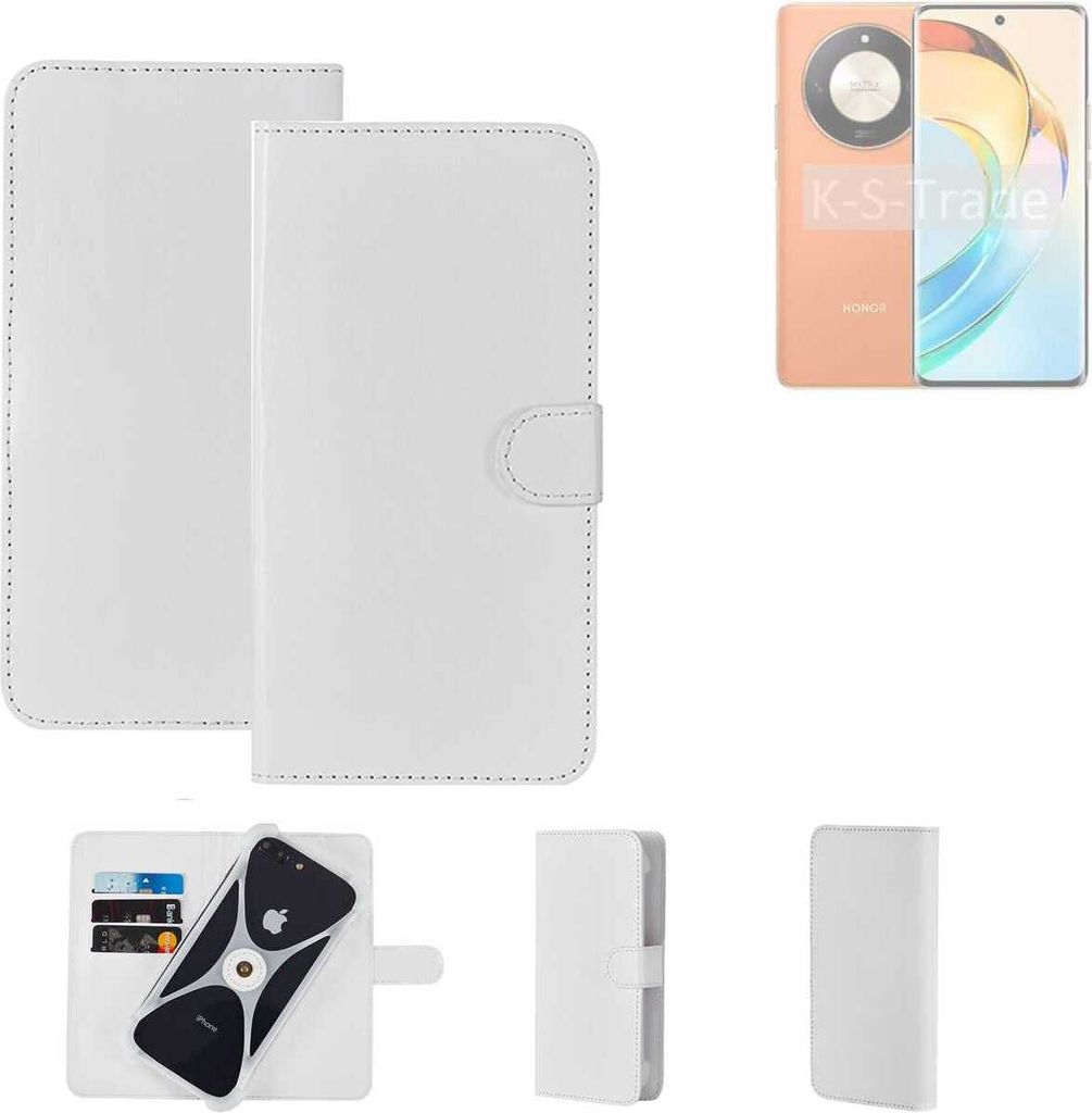 K-S-Trade Handy Hülle Schutz Hülle kompatibel mit Honor X50 Cover Case Bookstyle Bumper weiß 1x