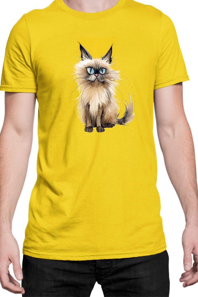 Herren T-Shirt Funny Cats Breeds Balinese Cat 010, Man M / Gelb