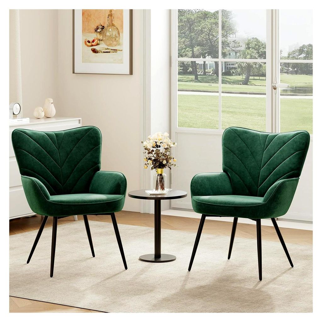 2er Set Wohnzimmer Sessel, Samtbezogener Relaxsessel mit hoher Rückenlehne, Gepolsterter Komfortsessel mit Wingback-Design, Lounge Chair mit Holzb...