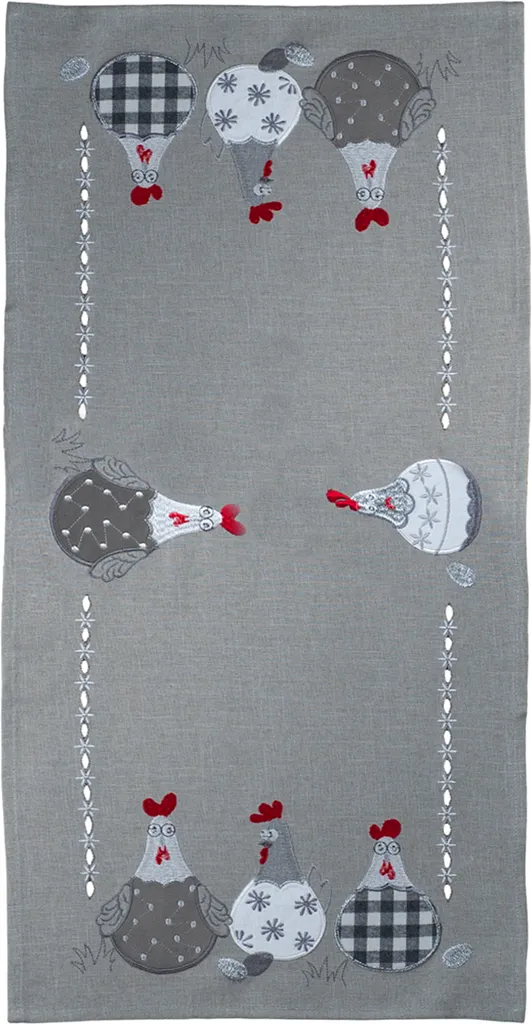 Runner da tavolo TAMI Grigio 40x85 cm con Polli Ricamati - Stile Rustico