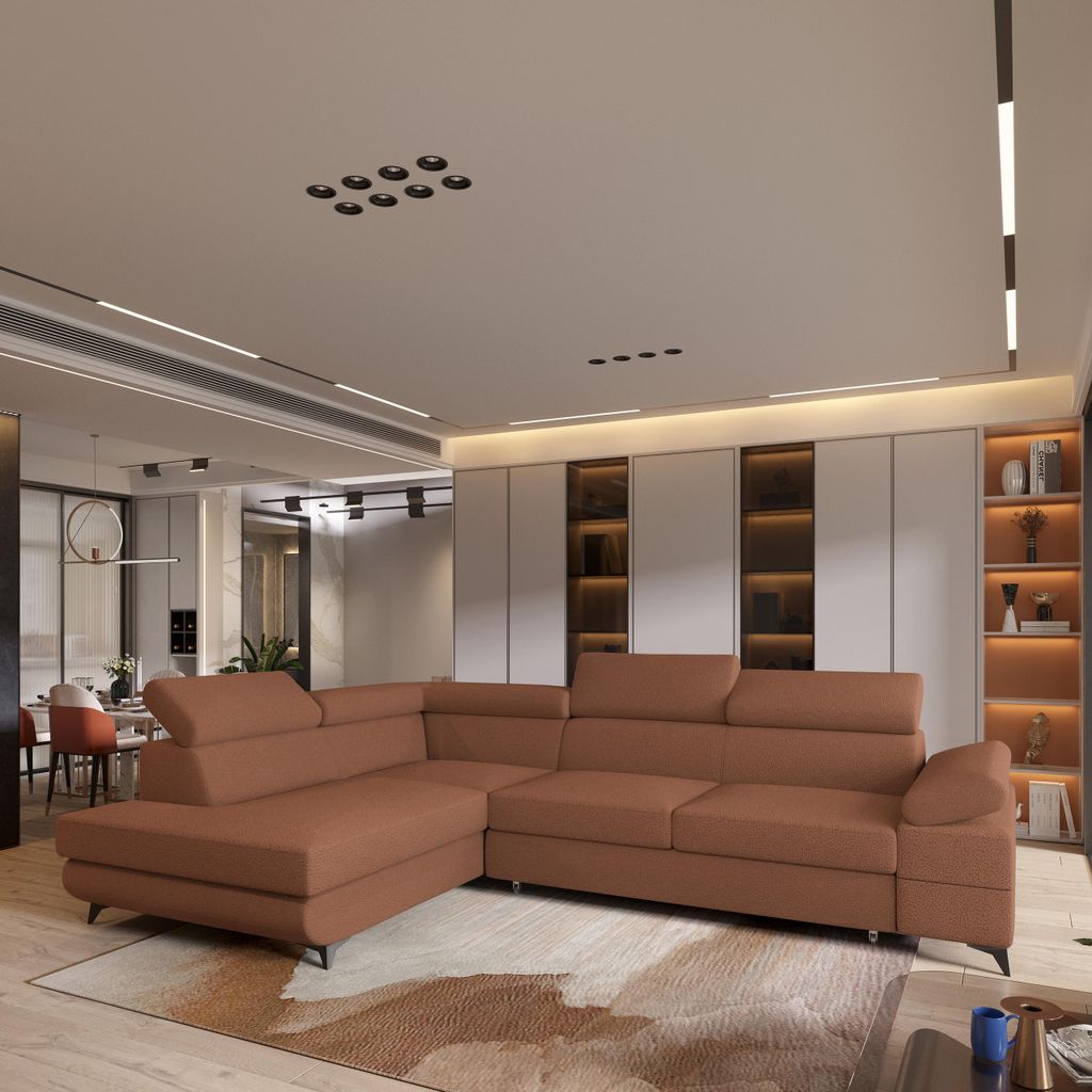 Masseno Ecksofa FAVIEN L-S mit Schlaffunktion L-Form, Sofa mit Bettkasten, Wohnzimmersofa, Couch, Soffa, Bettsofa, Couchgarnitur- Orange, QUELLE 54