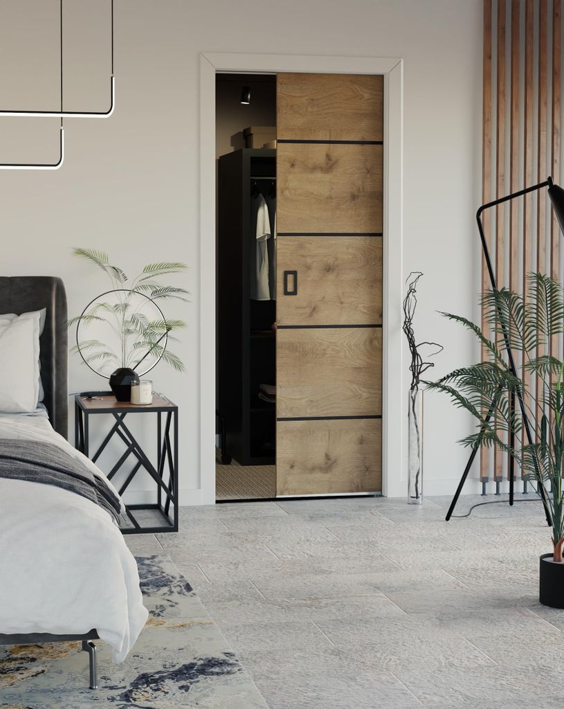 KIER FURNITURE Schiebetür Komplettset Werdi Plus 100, Schiebetür, Sliding Door, Innentüren Komplettset,Universal Tür, Türblatt Innen Eiche 100 cm