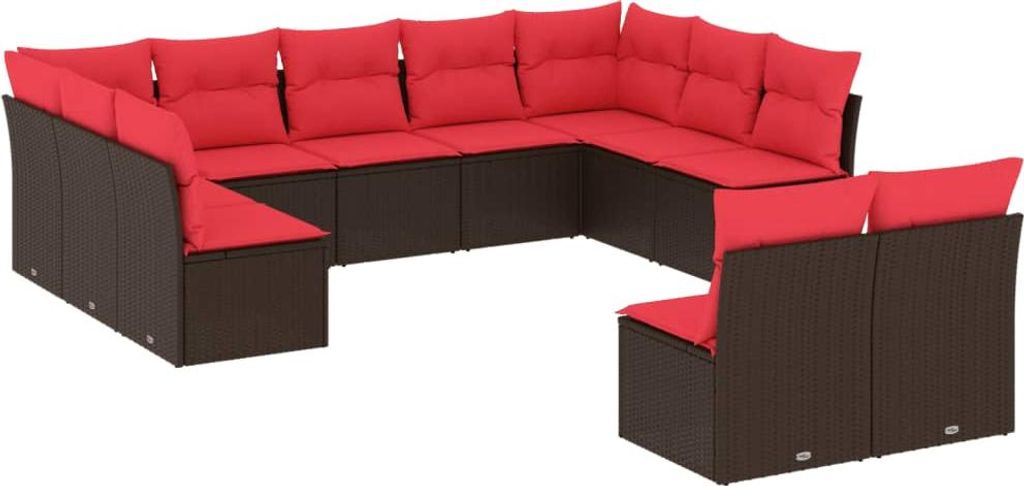vidaXL 11-teiliges Gartensofa-Set mit Kissen, braun, Polyrattan