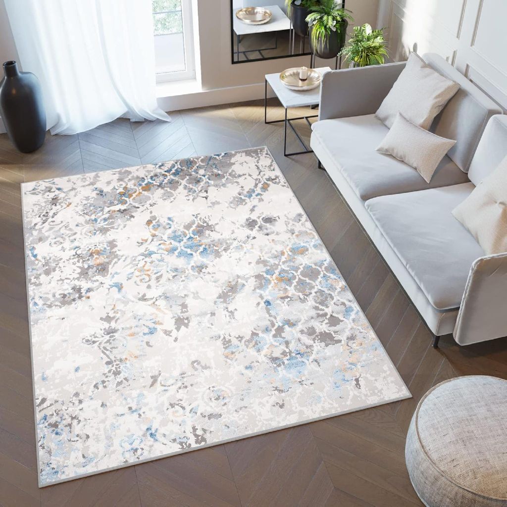 Tapiso Teppich VALLEY Modern Kurzflor Grau Beige Blau Produktbild 