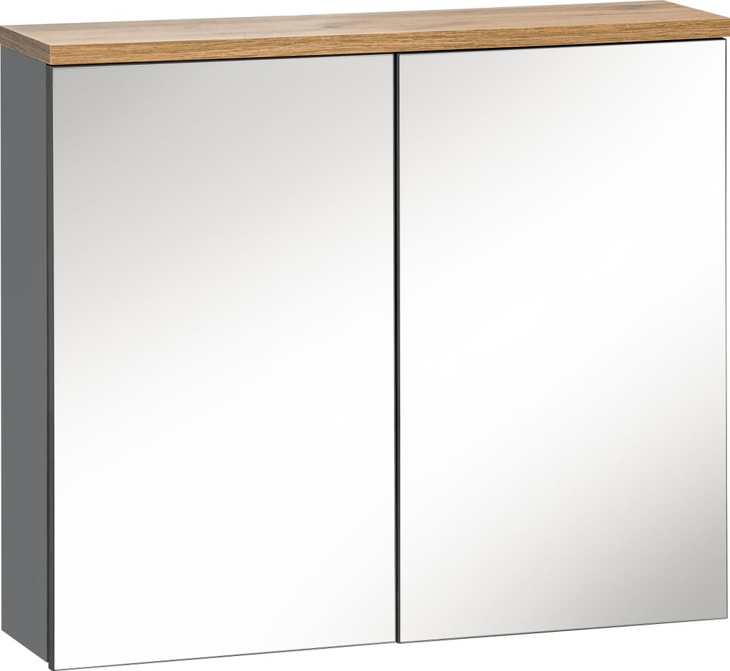 Badezimmerschrank Mit Spiegel 60 Cm, Hängend, Grau, 2 Türen, Modern