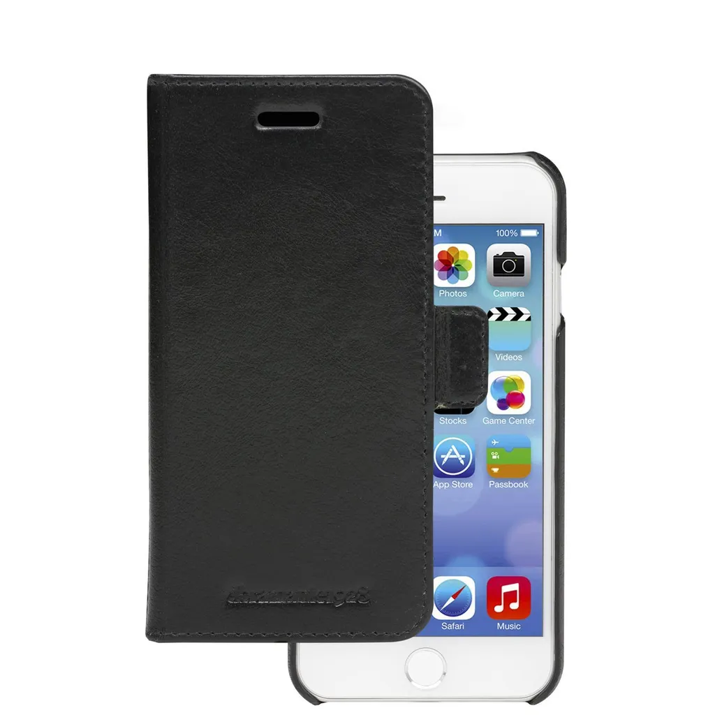 DBRAMANTE1928 Lynge iPhone SE/8/7/6 Étui Portefeuille en Cuir Noir
