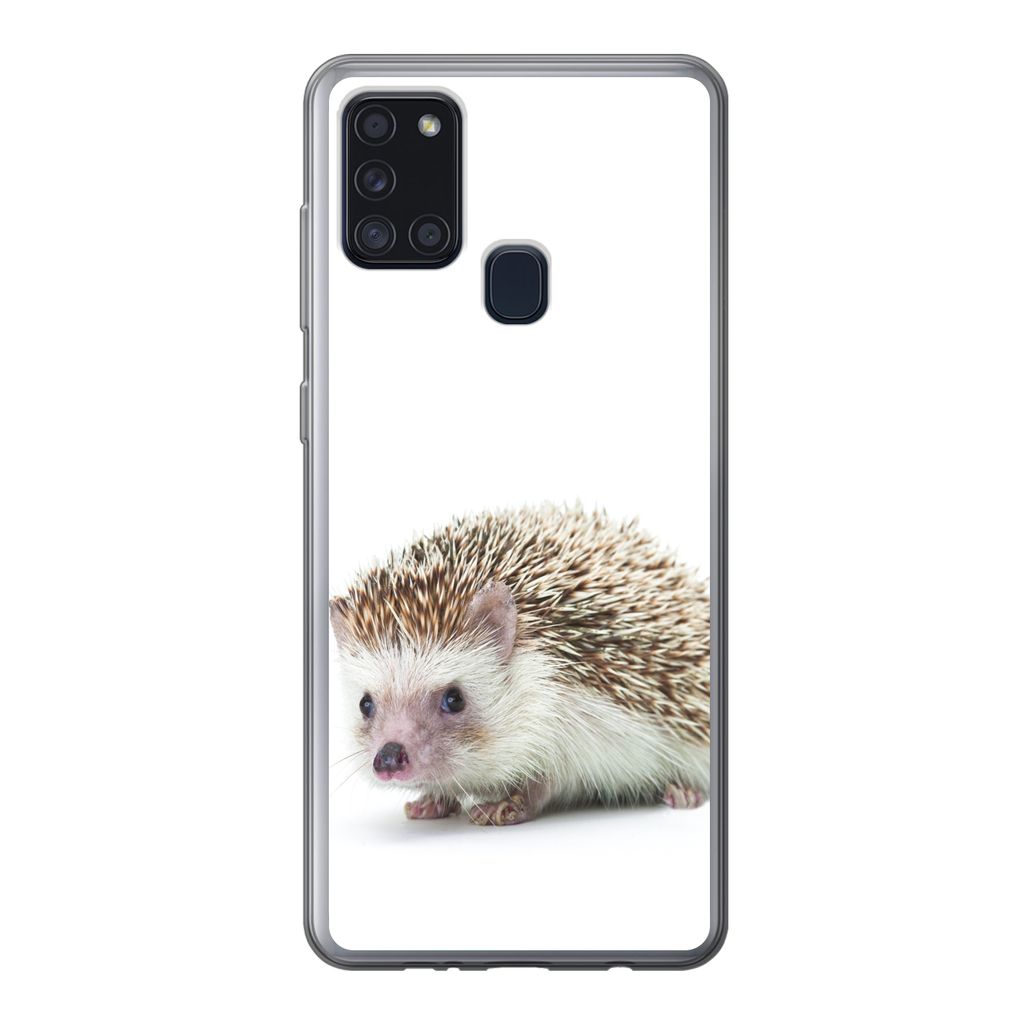 MuchoWow Handyhülle Schutzhülle Hülle für Samsung Galaxy A21s Igel - Tiere - Weiß Silikon Softcase Handy Hülle - Hartschale