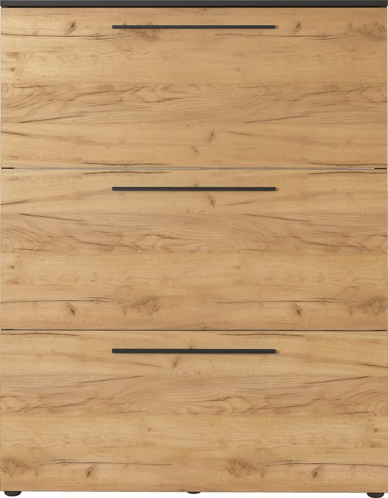 Schuhkipper >GW-WILDOMAR< 3 Klappen, Graphit / Navarra-Eiche-Nachbildung - 100x127x19cm (BxHxT)