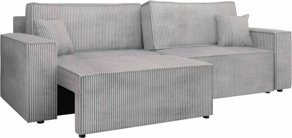 MIRJAN24 Sofa Karl Cord mit L-Funktion, Wohnzimmer Couch mit zwei Bettkästen und Schlaffunktion (Farbe: Poso 110)